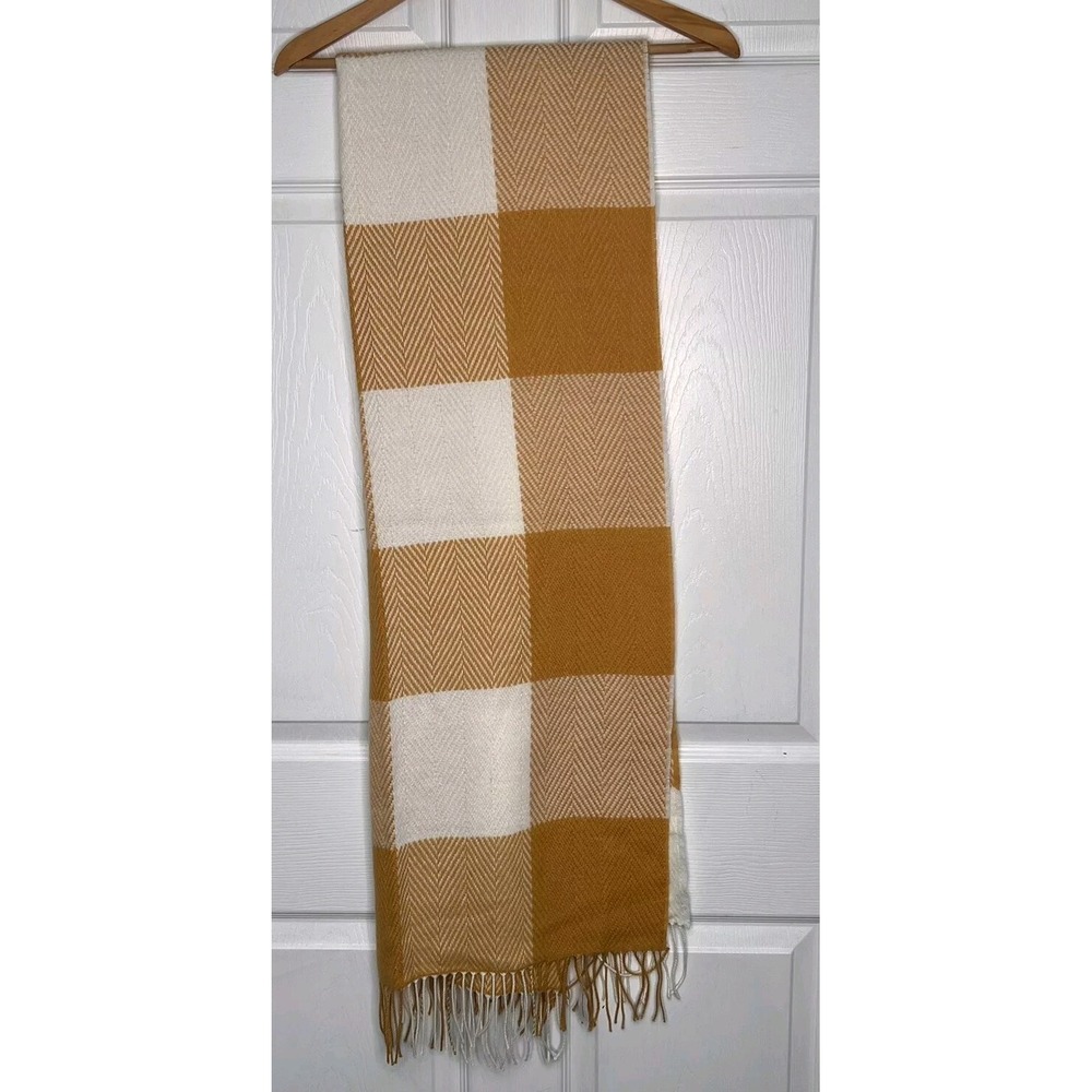 Banana Republic Scarf Yellow Ivory Plaid Fringed NWT Classic Preppy Academia